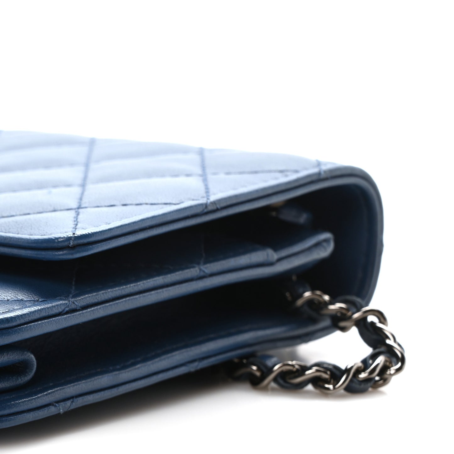 Lambskin Quilted Trendy CC Wallet On Chain WOC Blue