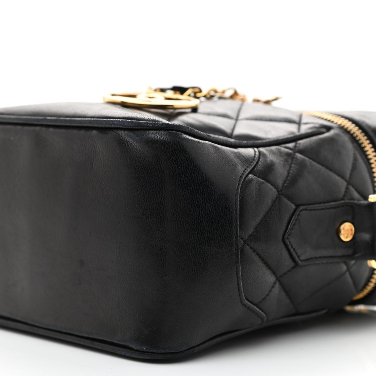 Lambskin Quilted Vanity Train Case Shoulder Bag Black