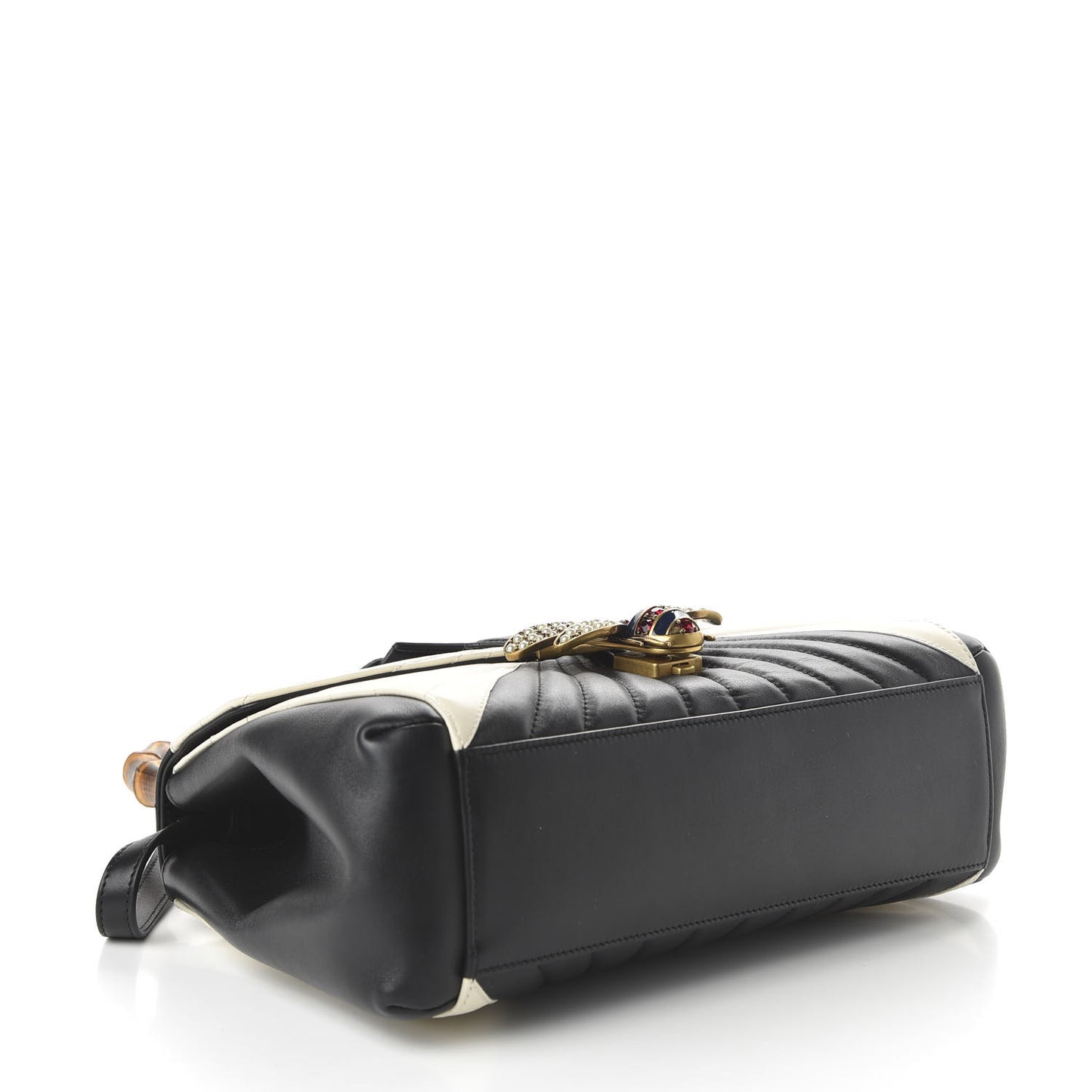 Calfskin Bamboo Trapuntata Queen Margaret Top Handle Bag Mystic White Black