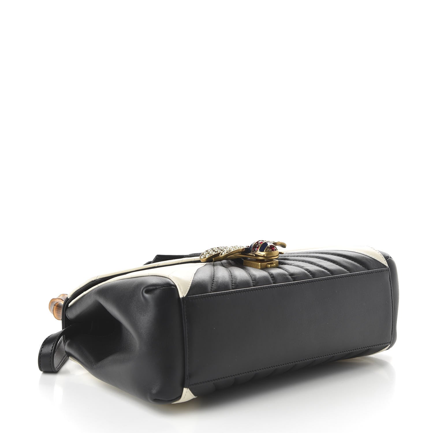 Gucci Calfskin Bamboo Trapuntata Queen Margaret Top Handle Bag Mystic White Black 5 of 11