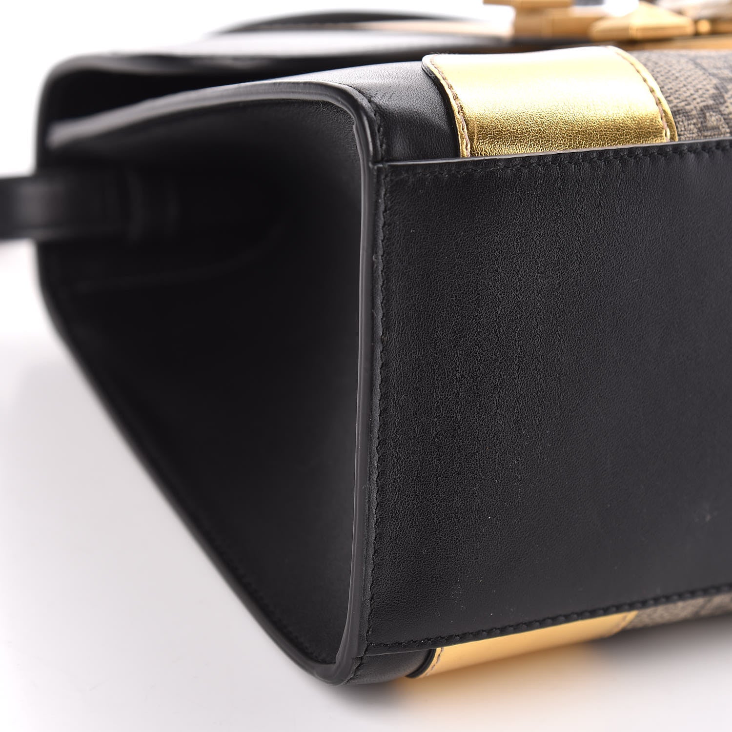 Gucci GG Supreme Monogram Small Osiride Top Handle Bag Black Gold 8 of 13