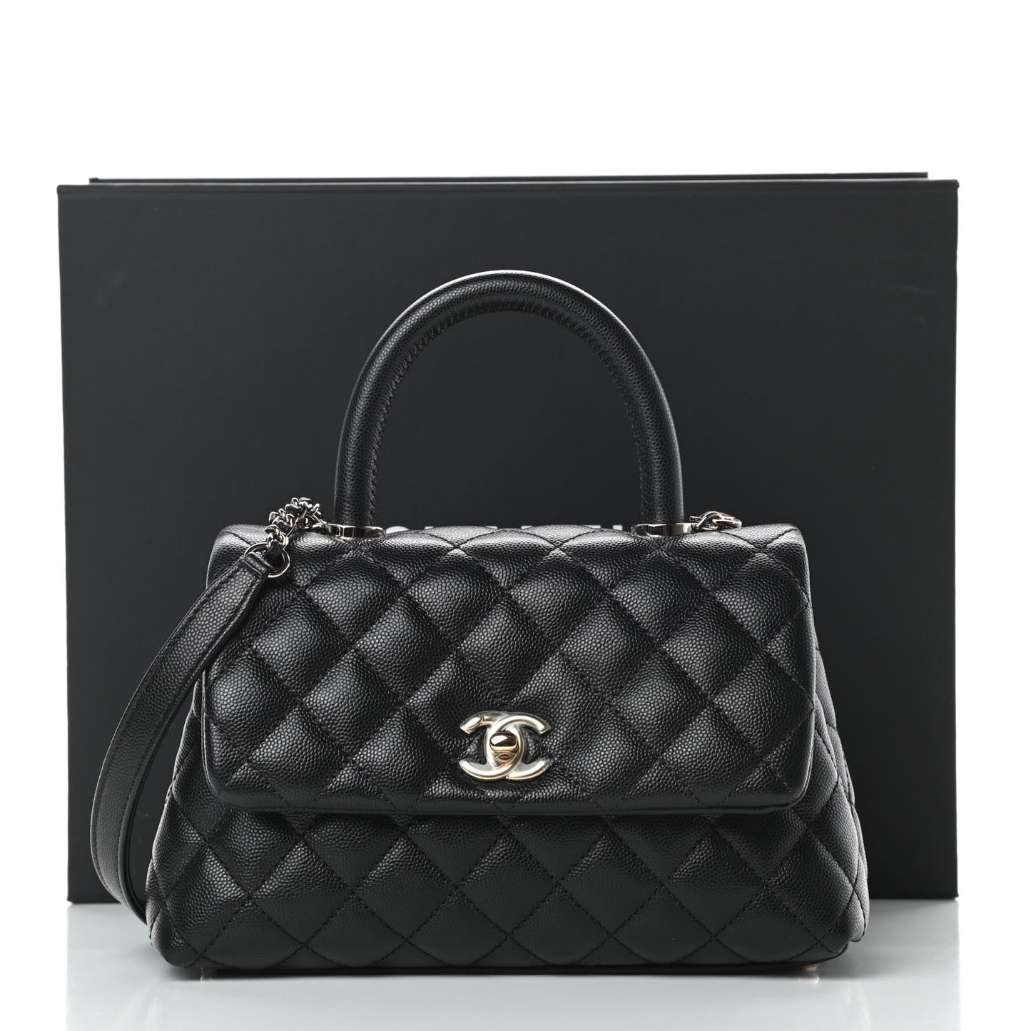 Caviar Quilted Mini Coco Handle Flap Black