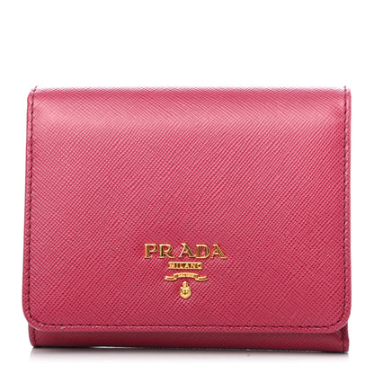 Prada Saffiano Metal Tri-Fold Wallet Peonia 1 of 4