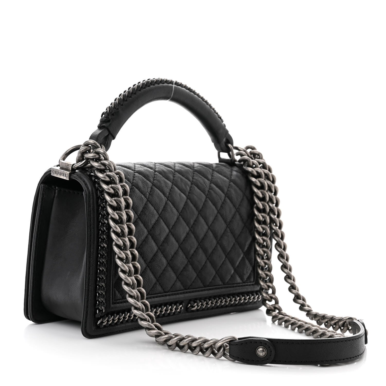 Chanel Goatskin Quilted Medium Top Handle Boy Flap Black 3 of 11
