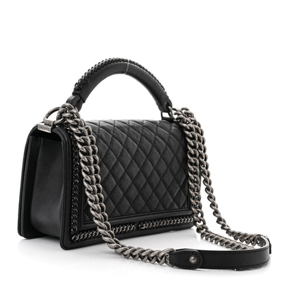 Chanel Goatskin Quilted Medium Top Handle Boy Flap Black 3 of 11