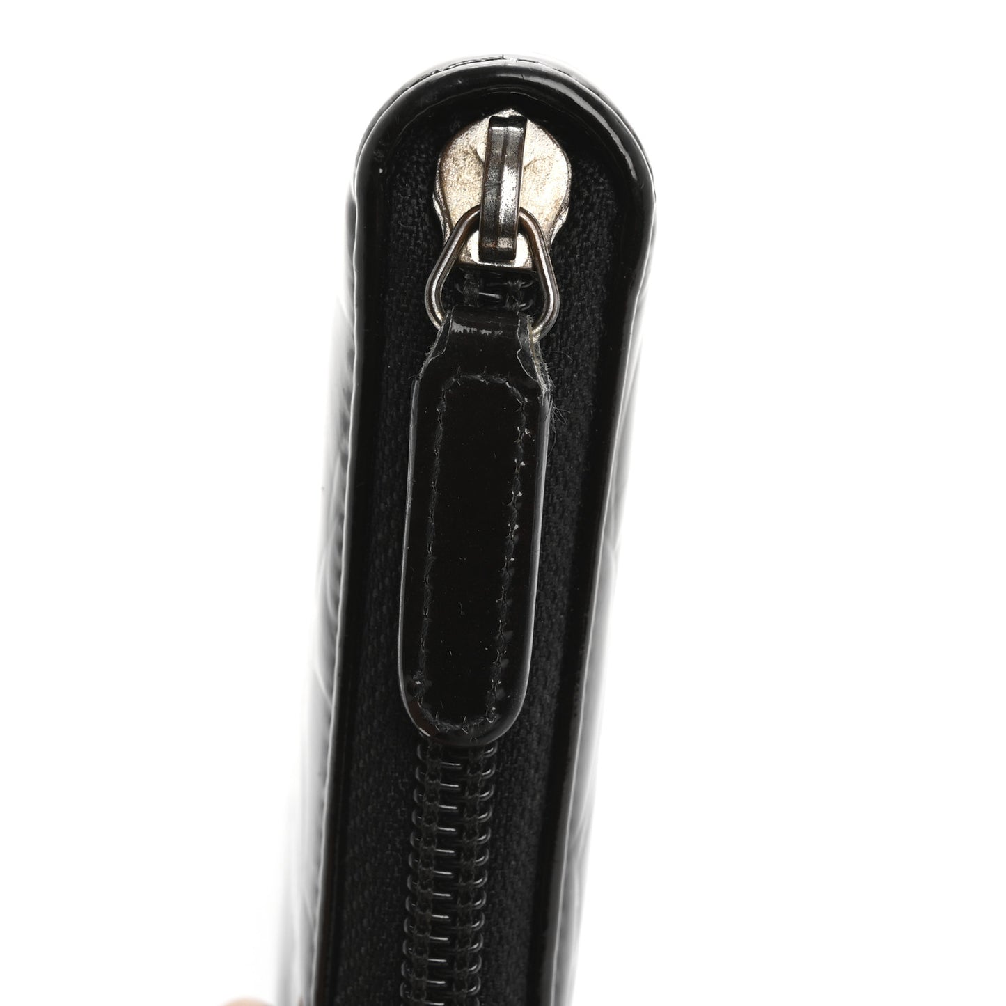 Patent Camellia Embossed Large Zip Around Gusset Wallet Black