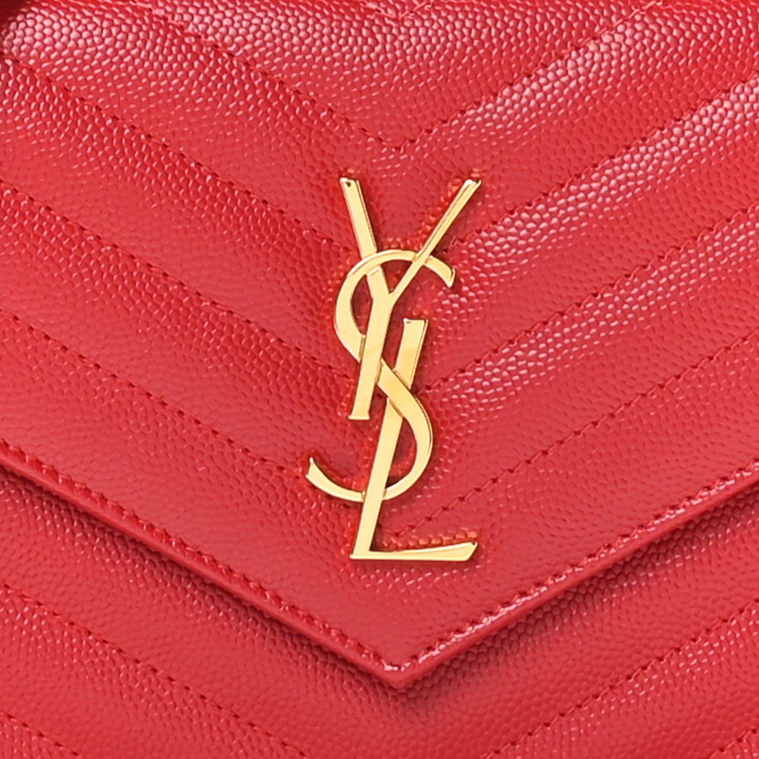 Saint Laurent Grain De Poudre Matelasse Chevron Monogram Envelope Chain Wallet New Red 7 of 10