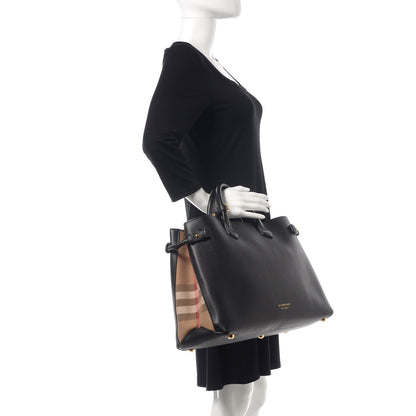 Burberry Grainy Calfskin House Check Large Banner Tote Black 2 of 14