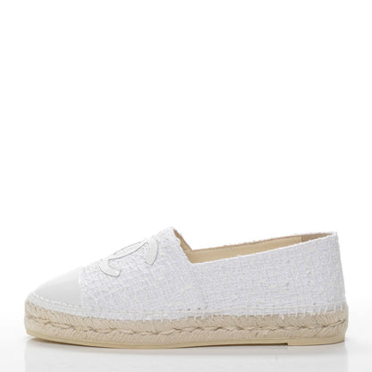Chanel Tweed Patent CC Espadrilles 37 White 1 of 10