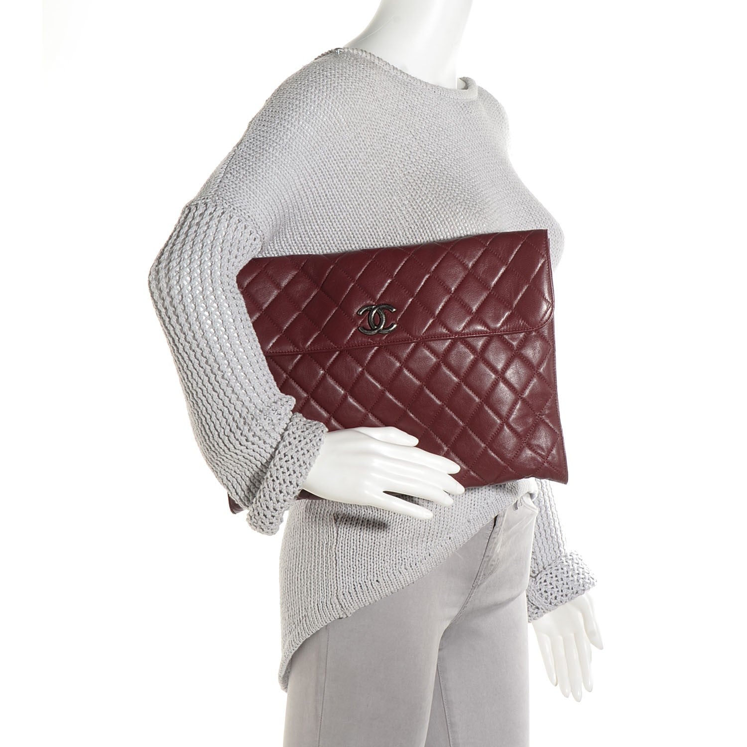 Chanel Calfskin Quilted Document Portfolio Holder Dark Red 2 of 8