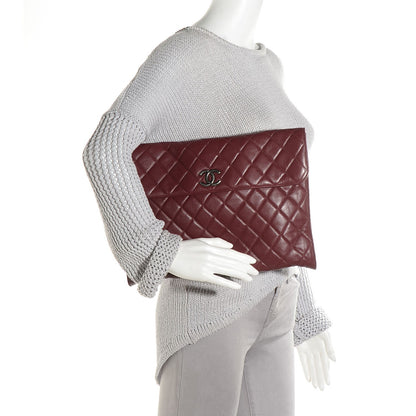 Chanel Calfskin Quilted Document Portfolio Holder Dark Red 2 of 8