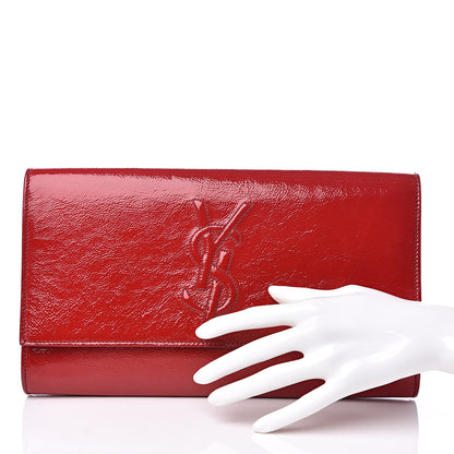 Saint Laurent Textured Patent Monogram Large Belle De Jour Clutch Red 2 of 12