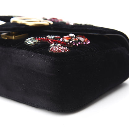 Gucci Velvet Matelasse Embroidered Mini GG Marmont Shoulder Bag Black 7 of 10