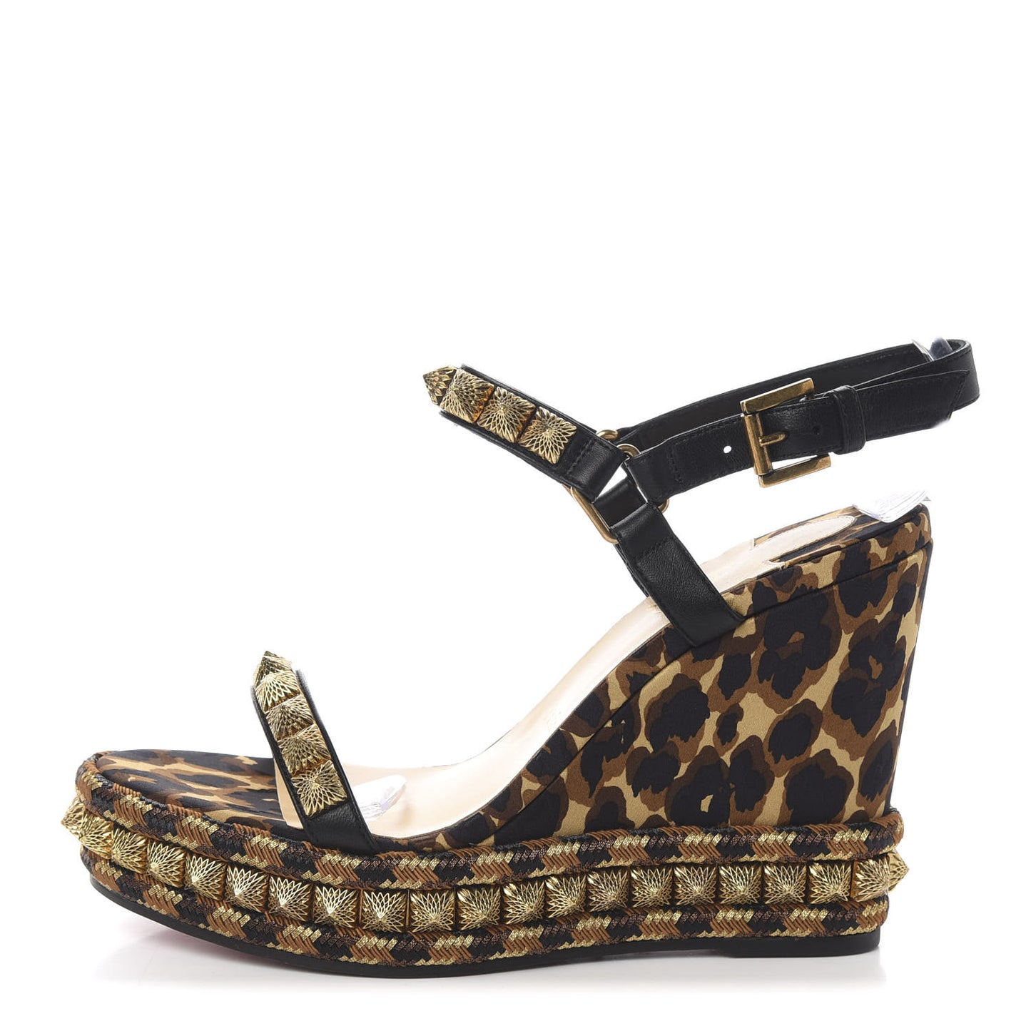 Nappa Silk Leopard Pira Ryad 110 Wedge Sandals 38 Black Marron