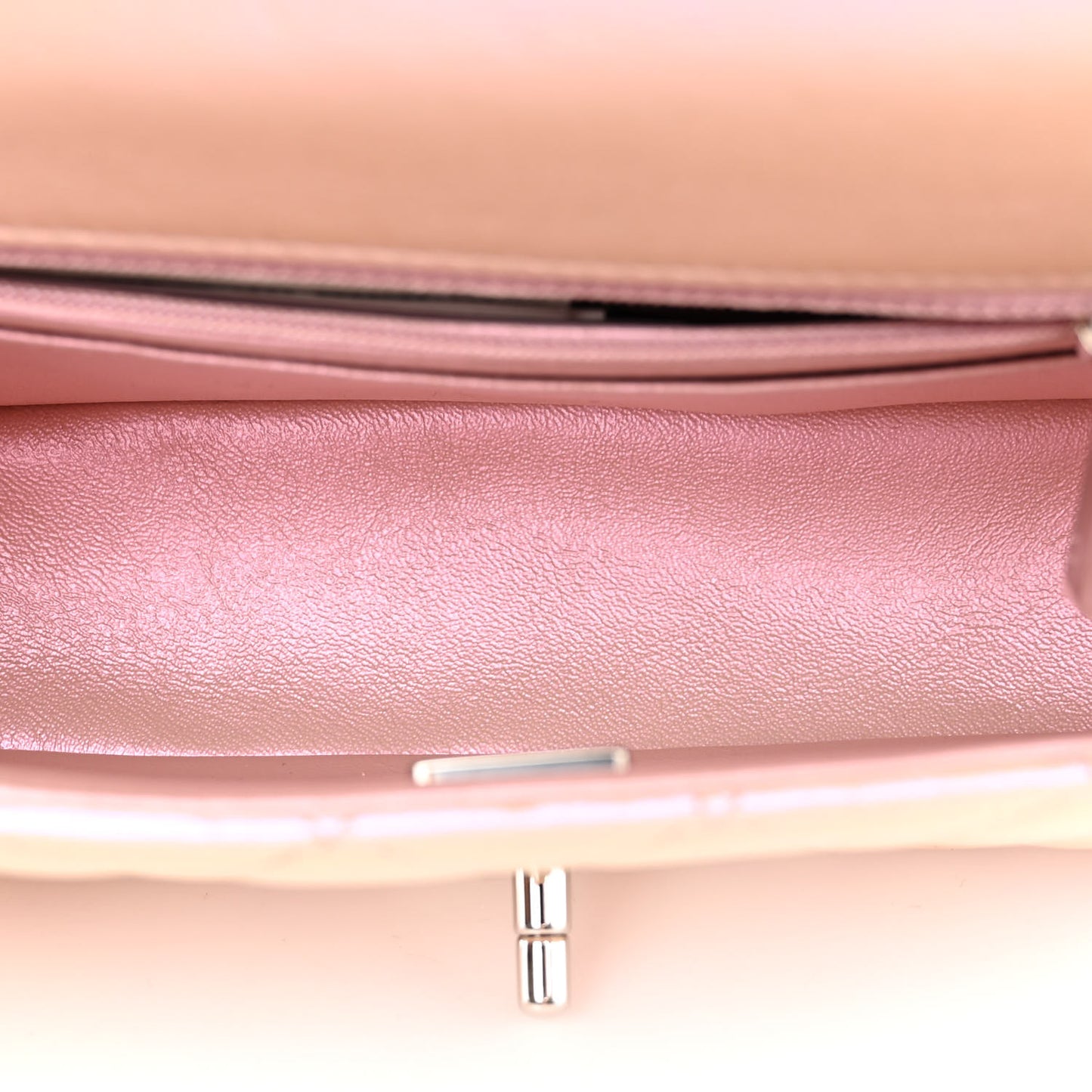 Iridescent Calfskin Quilted Mini Rectangular Flap Pink