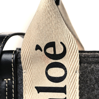 Chloe Felt Calfskin Small Woody Ribbon Tote With Strap Cashmere Grey 3 of 11