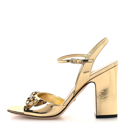 Gucci Metallic Nappa Horsebit Cross Strap 95mm Sandals 38 Gold 1 of 10