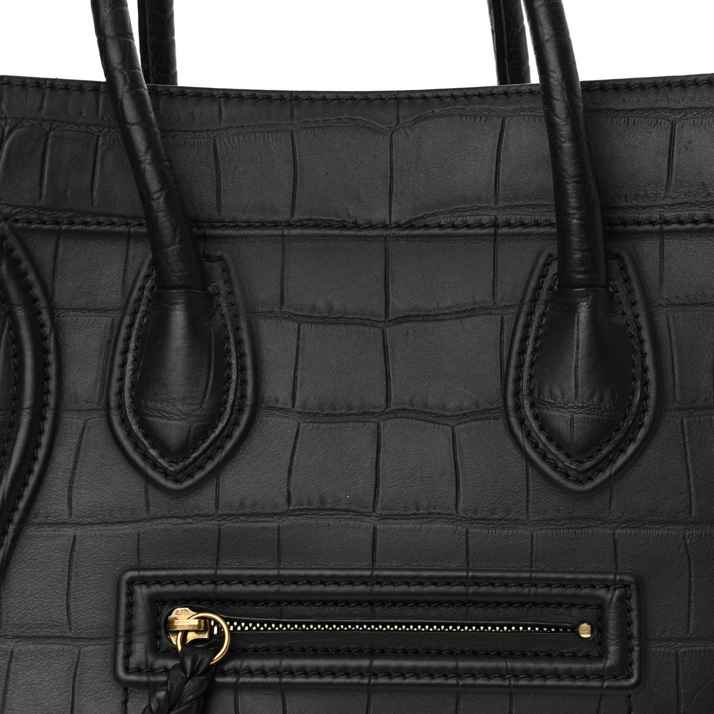Calfskin Crocodile Embossed Medium Phantom Luggage Black