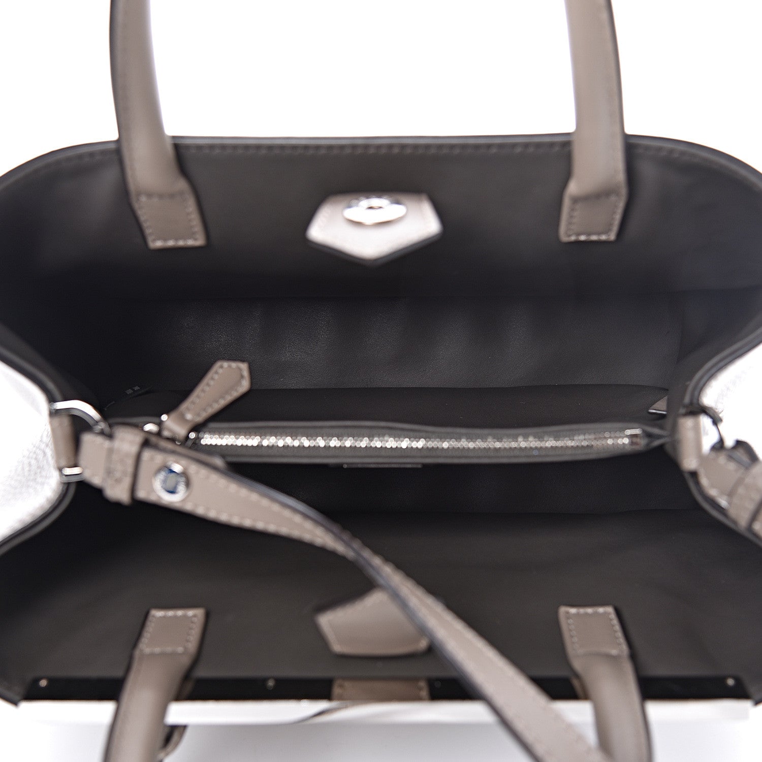 Fendi Vitello Dolce Century Petite 2Jours Tote Tortora Carbone 5 of 11