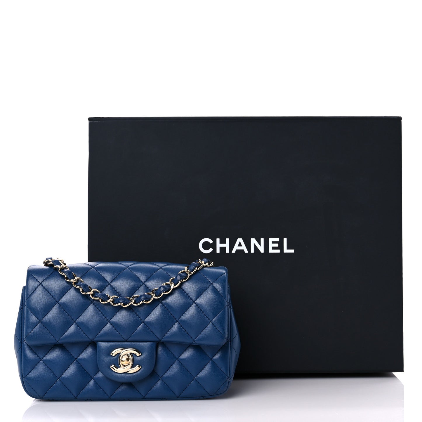 Lambskin Quilted Mini Rectangular Flap Blue