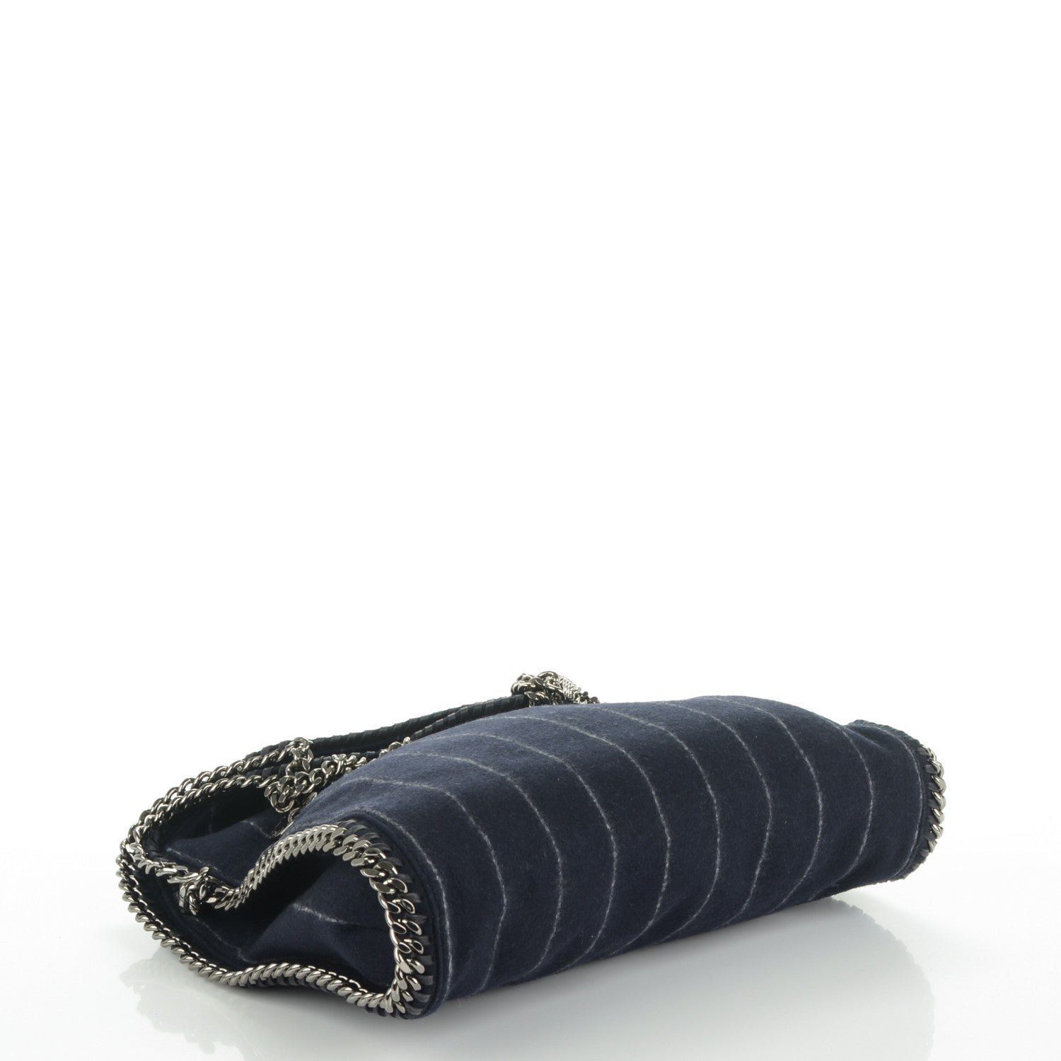 Stella McCartney Wool Stripe Falabella Fold Over Tote Navy 4 of 8