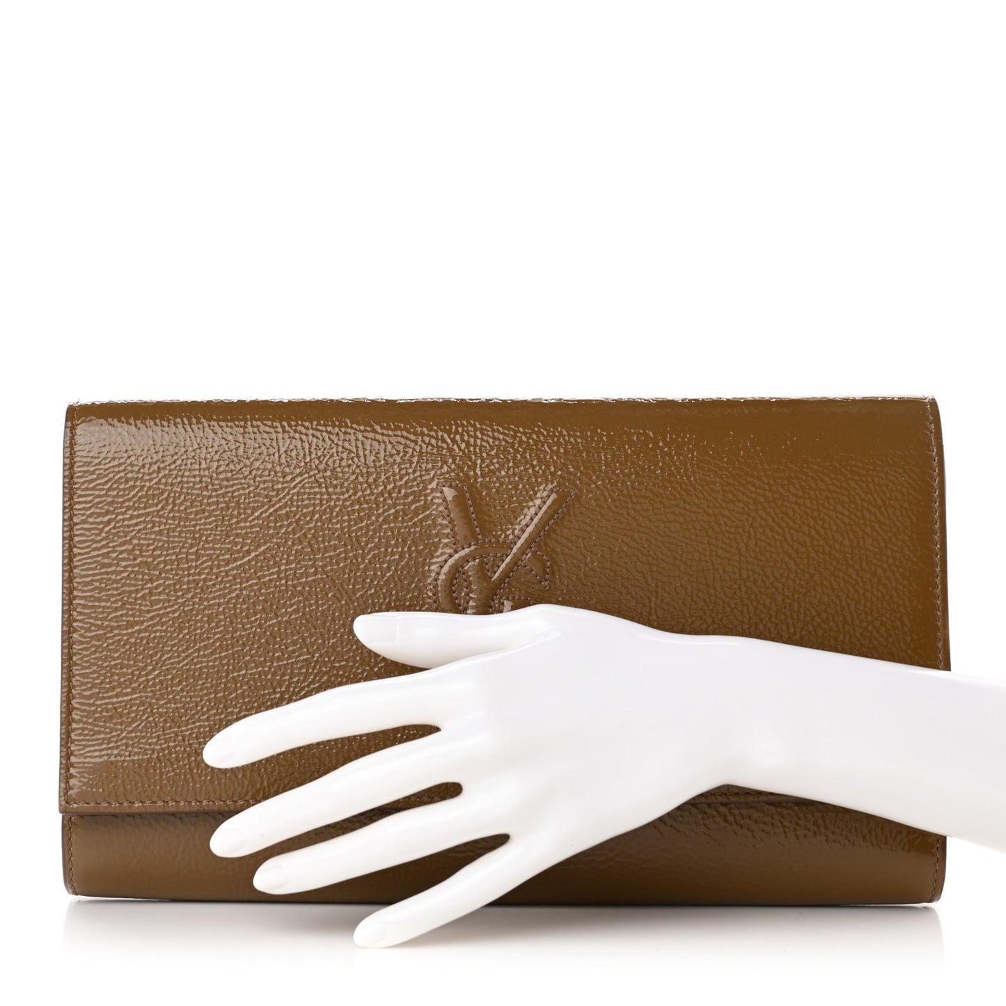 Textured Patent Calfskin Monogram Large Belle De Jour Clutch Brown