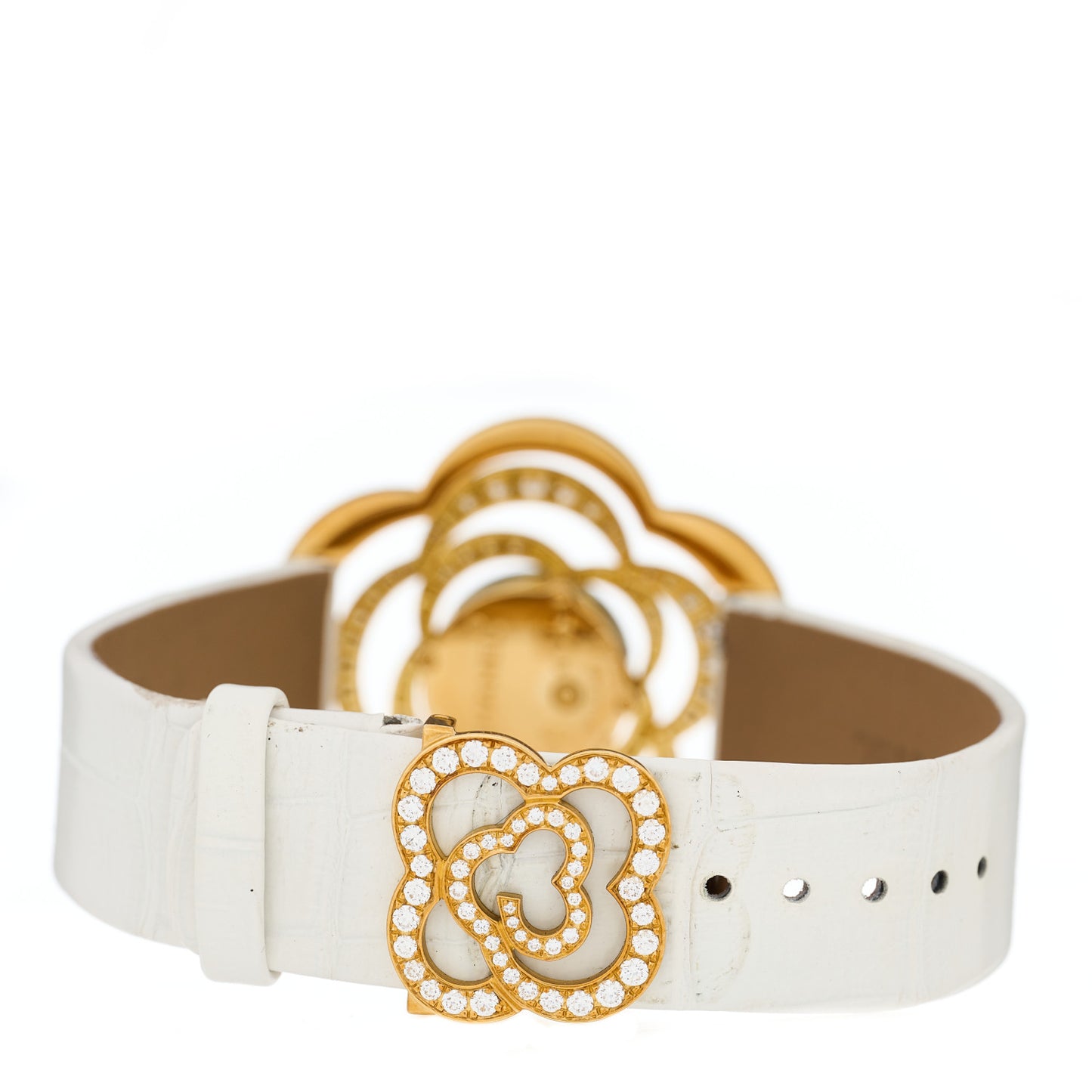 18K Yellow Gold Alligator Diamond 37mm Camelia Quartz Watch