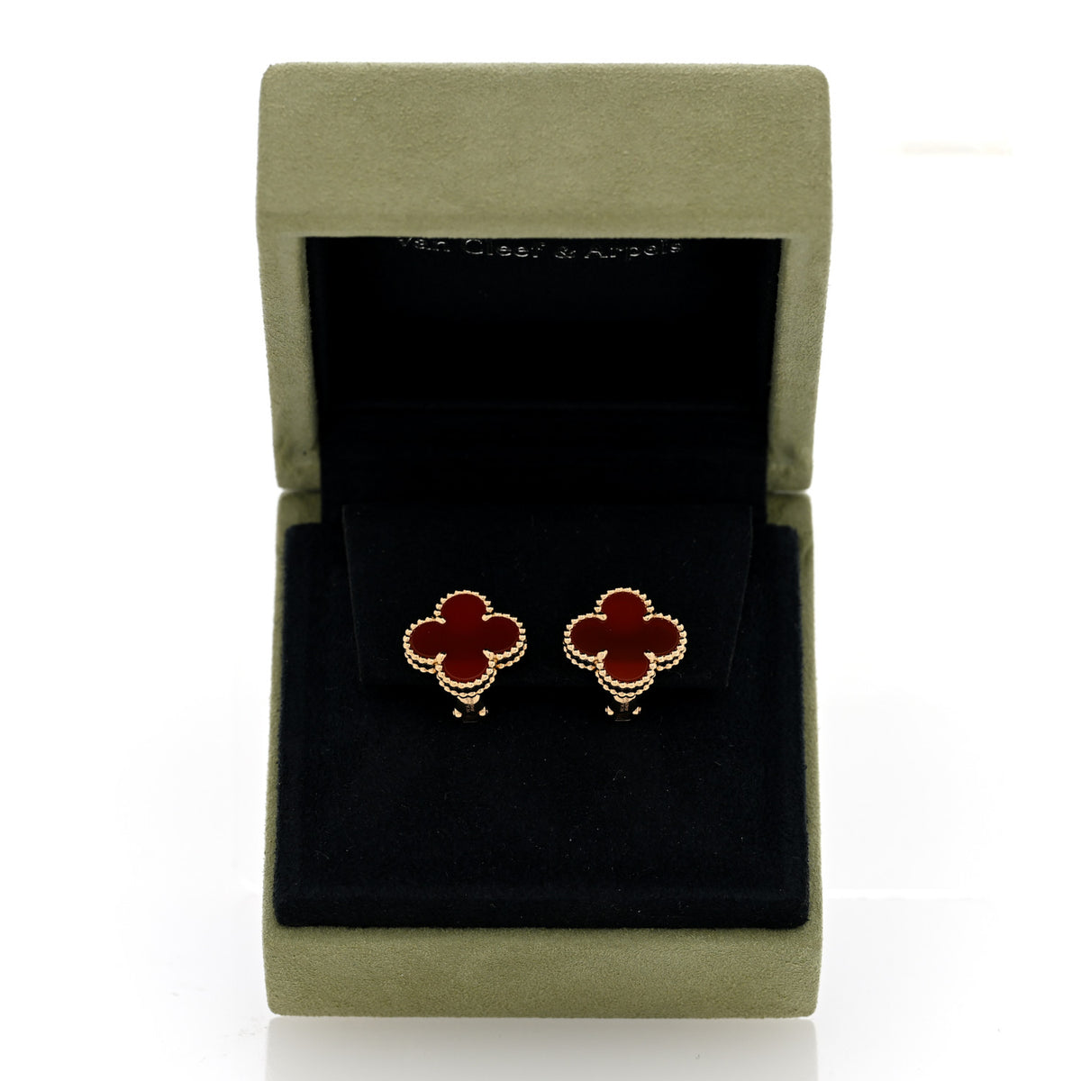 18K Yellow Gold Carnelian Vintage Alhambra Earrings