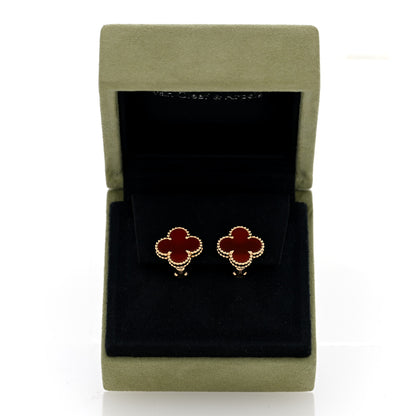 Van Cleef & Arpels 18K Yellow Gold Carnelian Vintage Alhambra Earrings 5 of 5