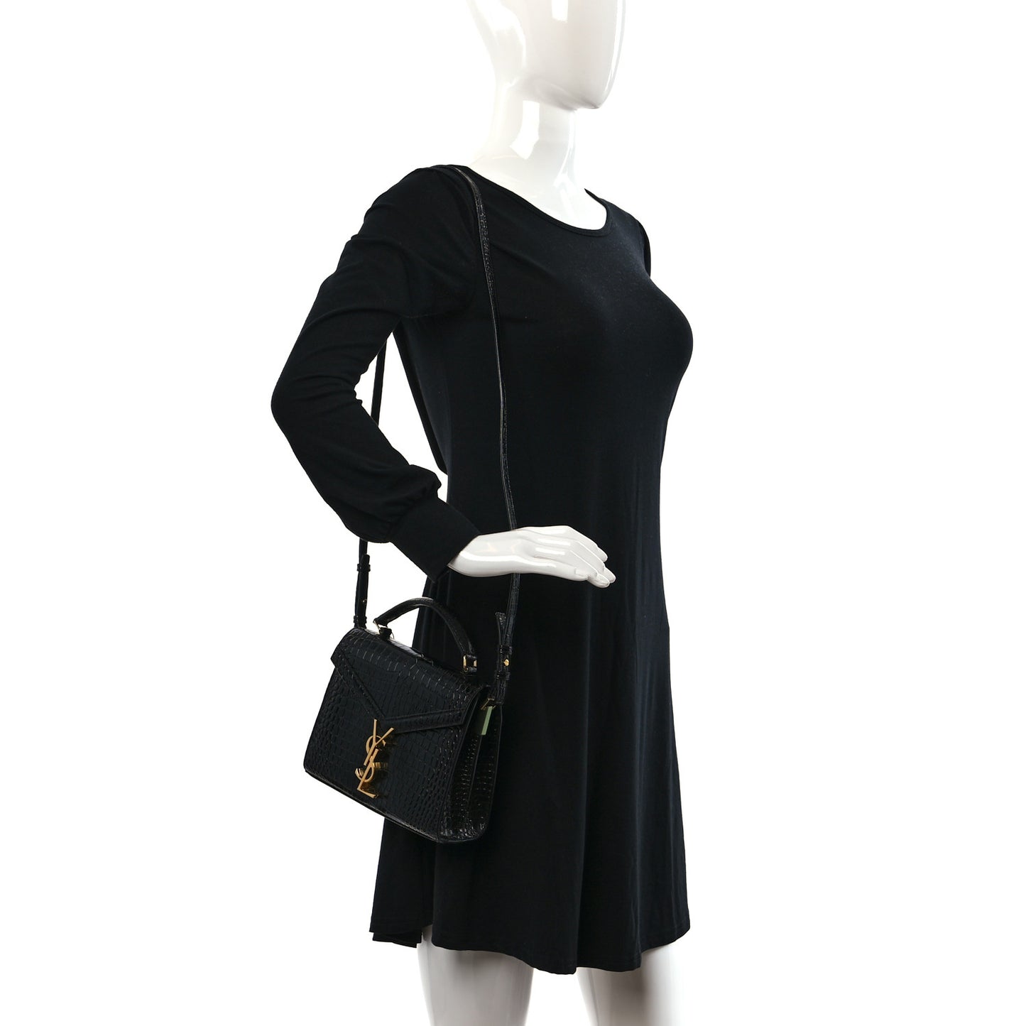 Calfskin Crocodile Embossed Mini Classic Monogram Cassandra Top Handle Black