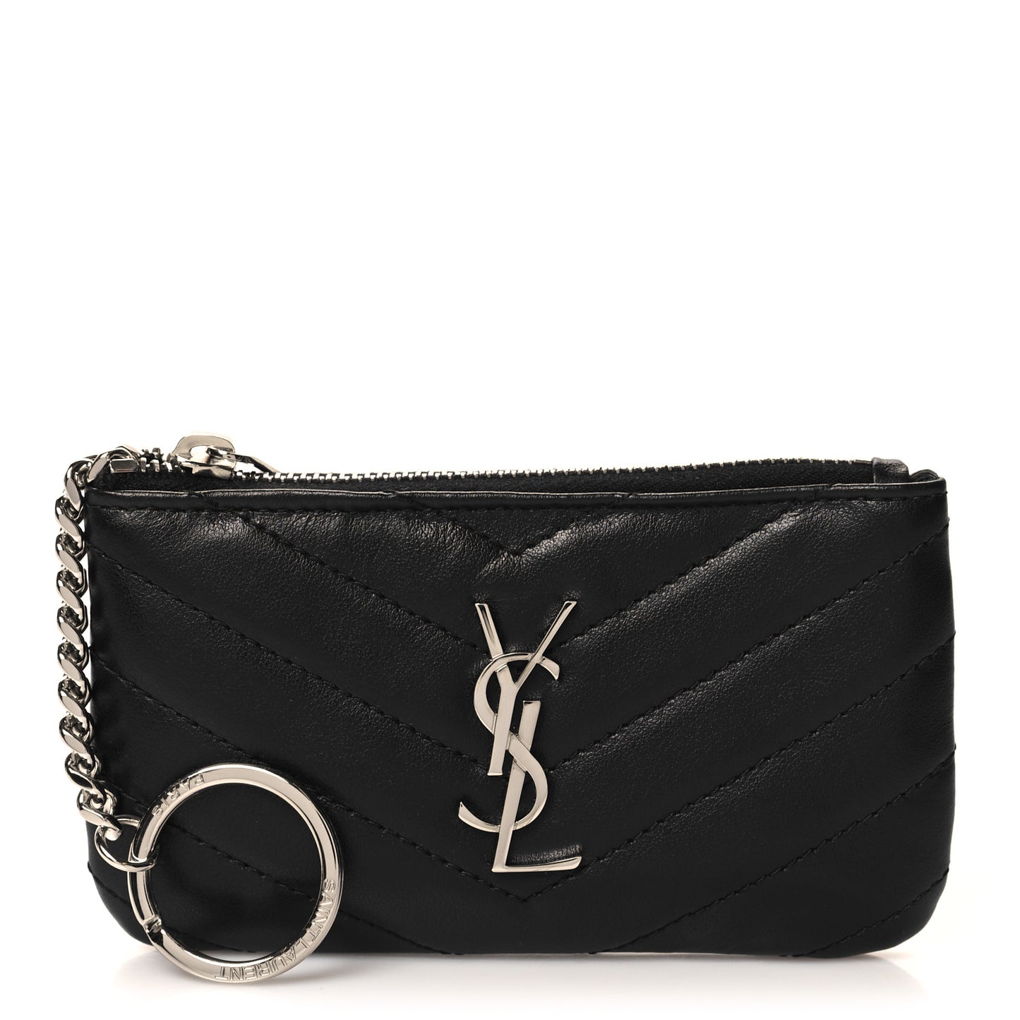 Calfskin Matelasse Monogram Key Pouch Black