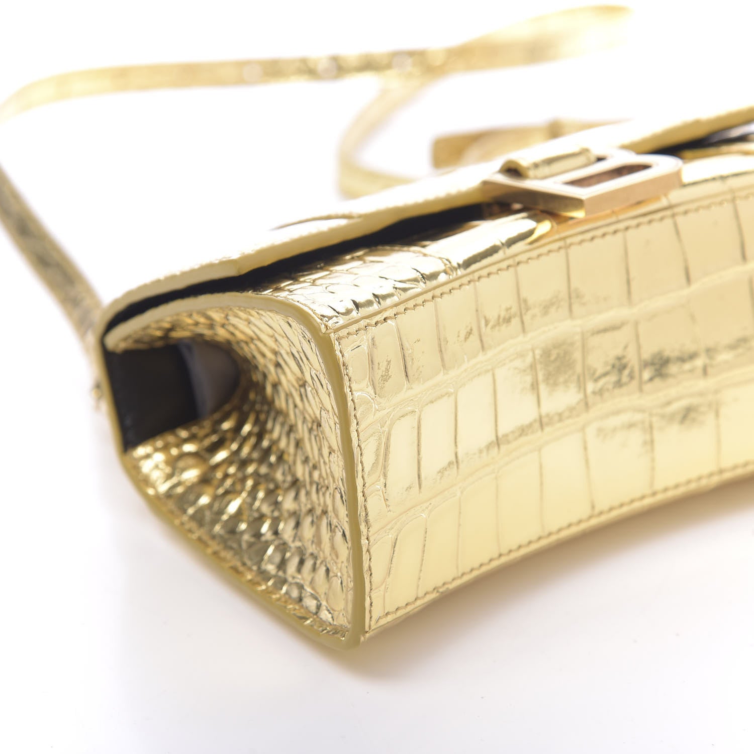 Balenciaga Metallic Calfskin Crocodile Embossed Hourglass Top Handle Bag XS Gold 9 of 10