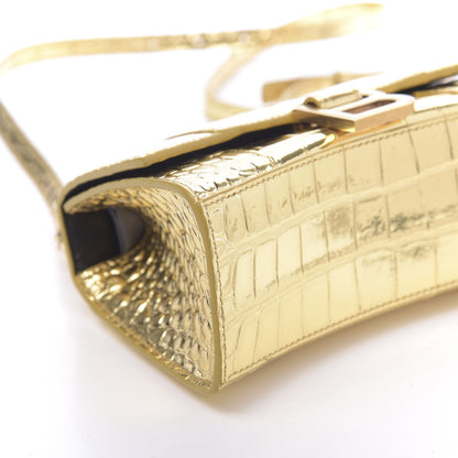 Balenciaga Metallic Calfskin Crocodile Embossed Hourglass Top Handle Bag XS Gold 9 of 10