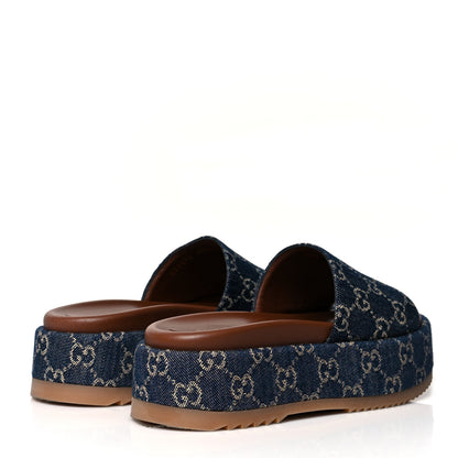 Gucci New Denim GG Monogram Angelina Platform 55mm Slide Sandals 37.5 Blue Tea 4 of 8