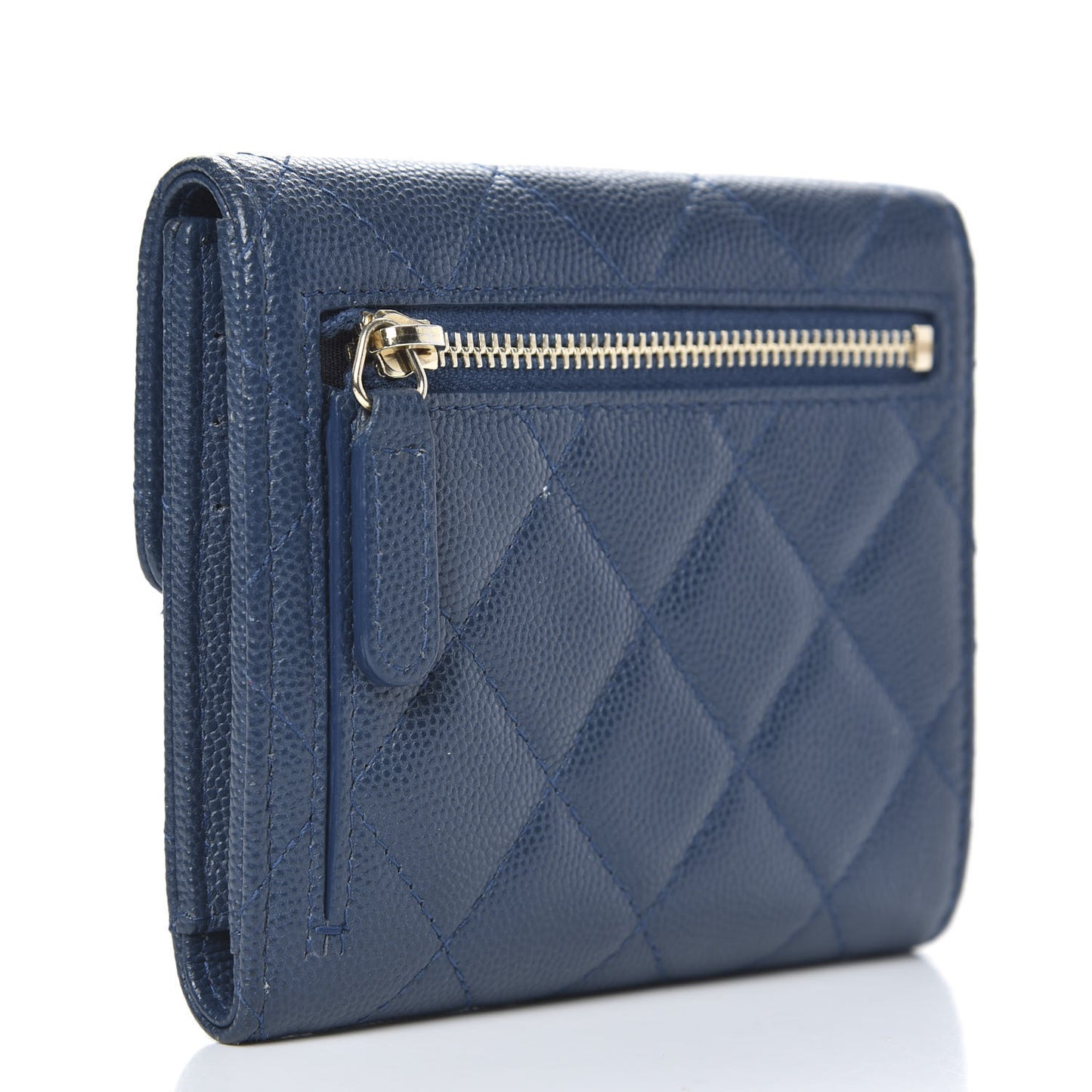Caviar Quilted Compact Flap Wallet Navy