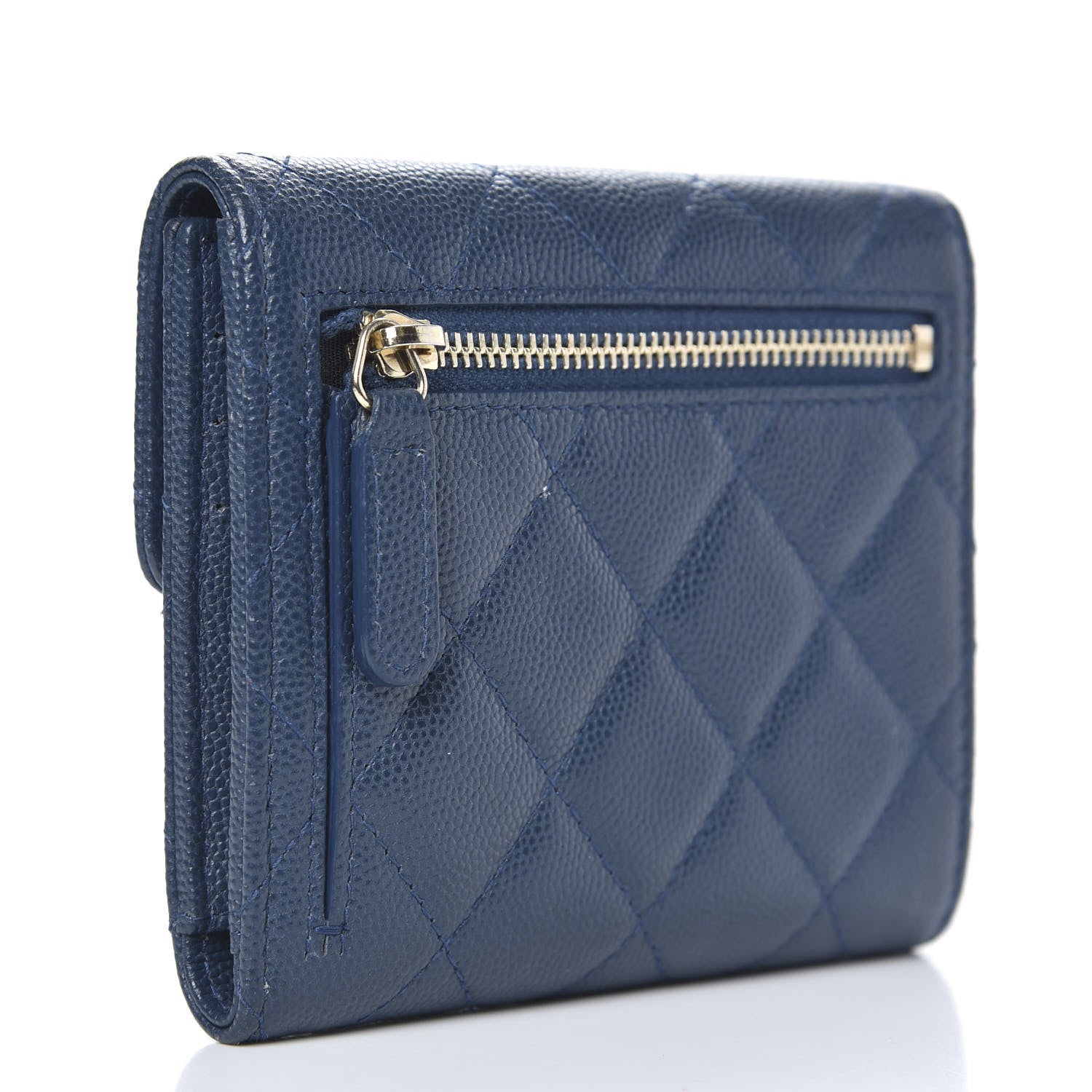 Chanel Caviar Quilted Compact Flap Wallet Navy 3 of 9