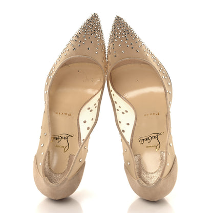 Christian Louboutin Suede Lame Crystal Strass Follies 100 Pumps  39.5 Light Silk 2 of 8