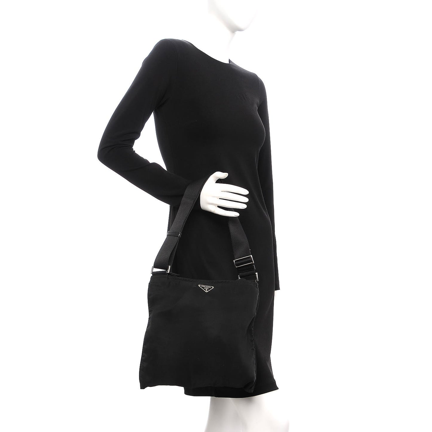 Nylon Small Flat Messenger Bag Black