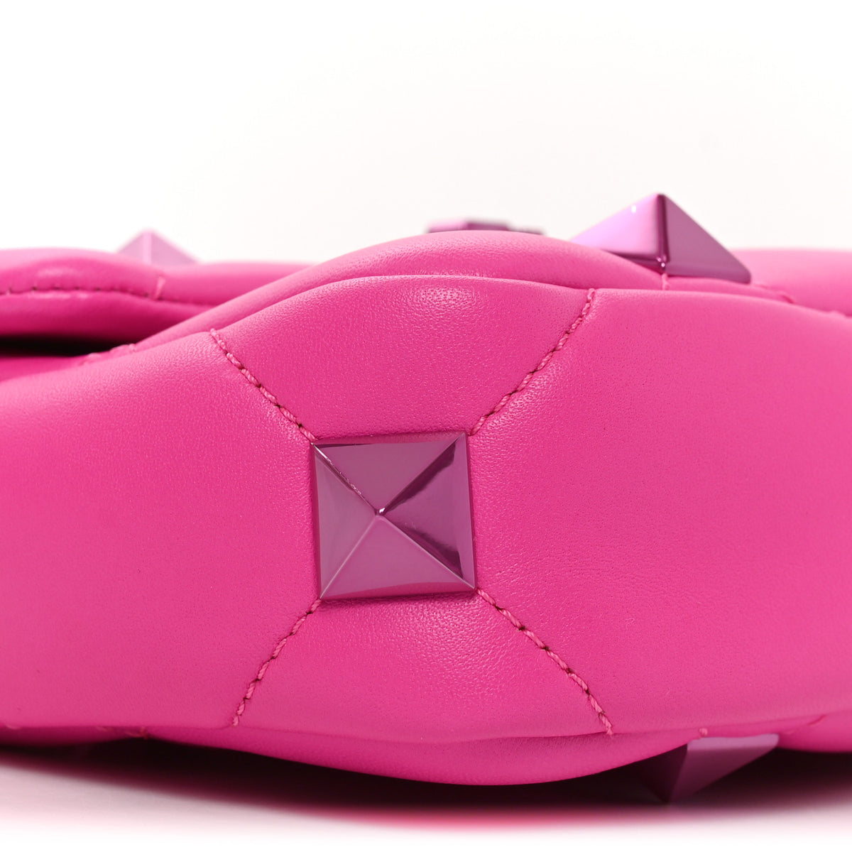 Valentino Garavani Nappa Lacquer Monochrome Small Roman Stud Shoulder Bag Pink PP 8 of 9