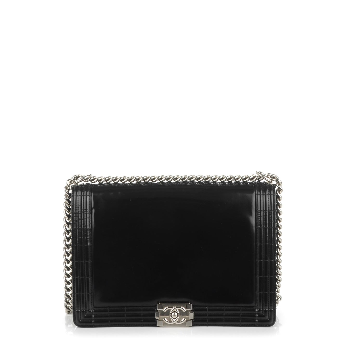Glazed Calfskin Large Boy Flap Black