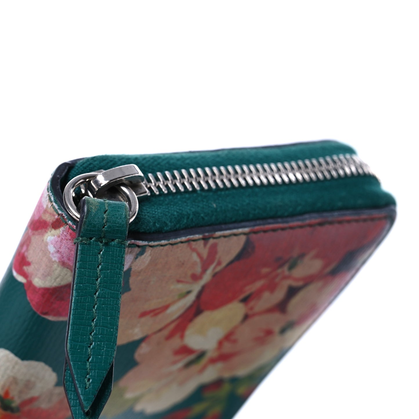 Calfskin Blooms Print Zip Around Wallet Bright Emerald Multicolor