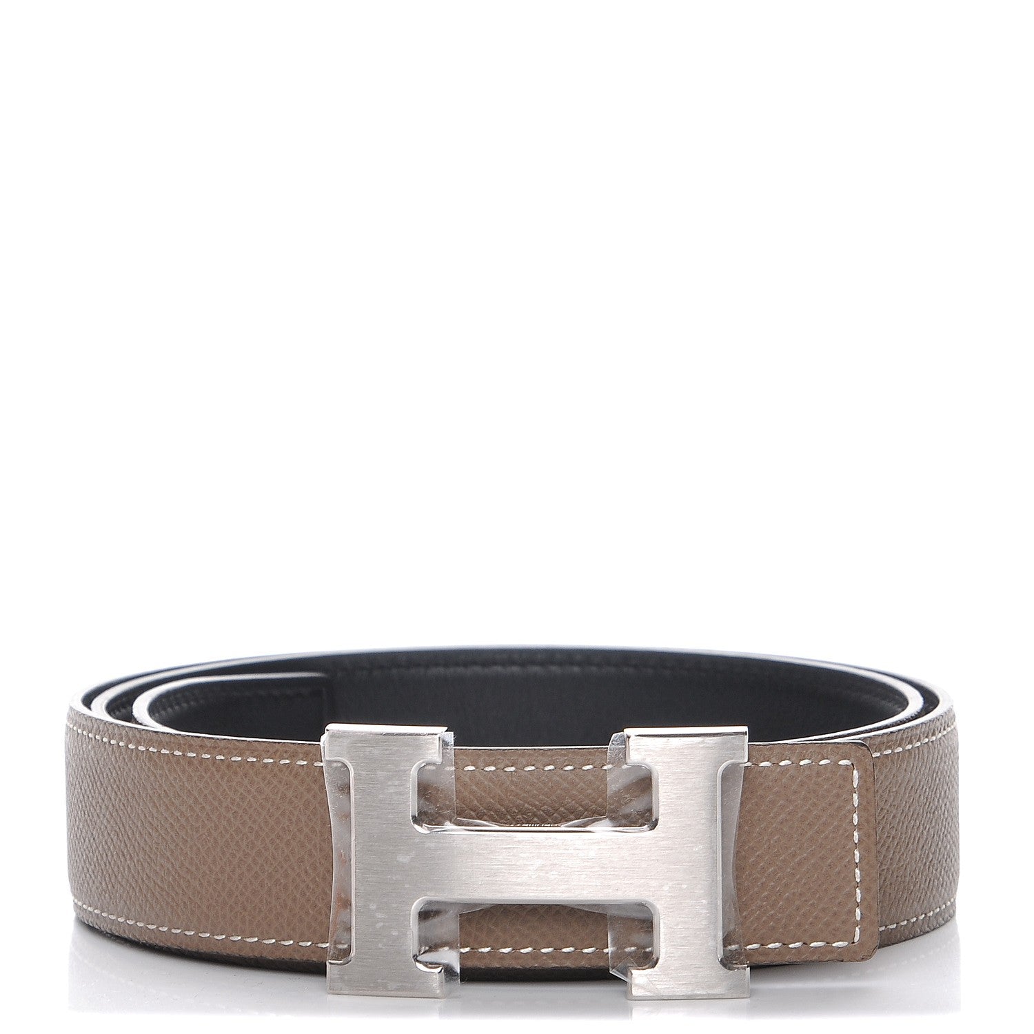 Hermes Swift Epsom 32mm H Belt 85 Black Etoupe 1 of 8