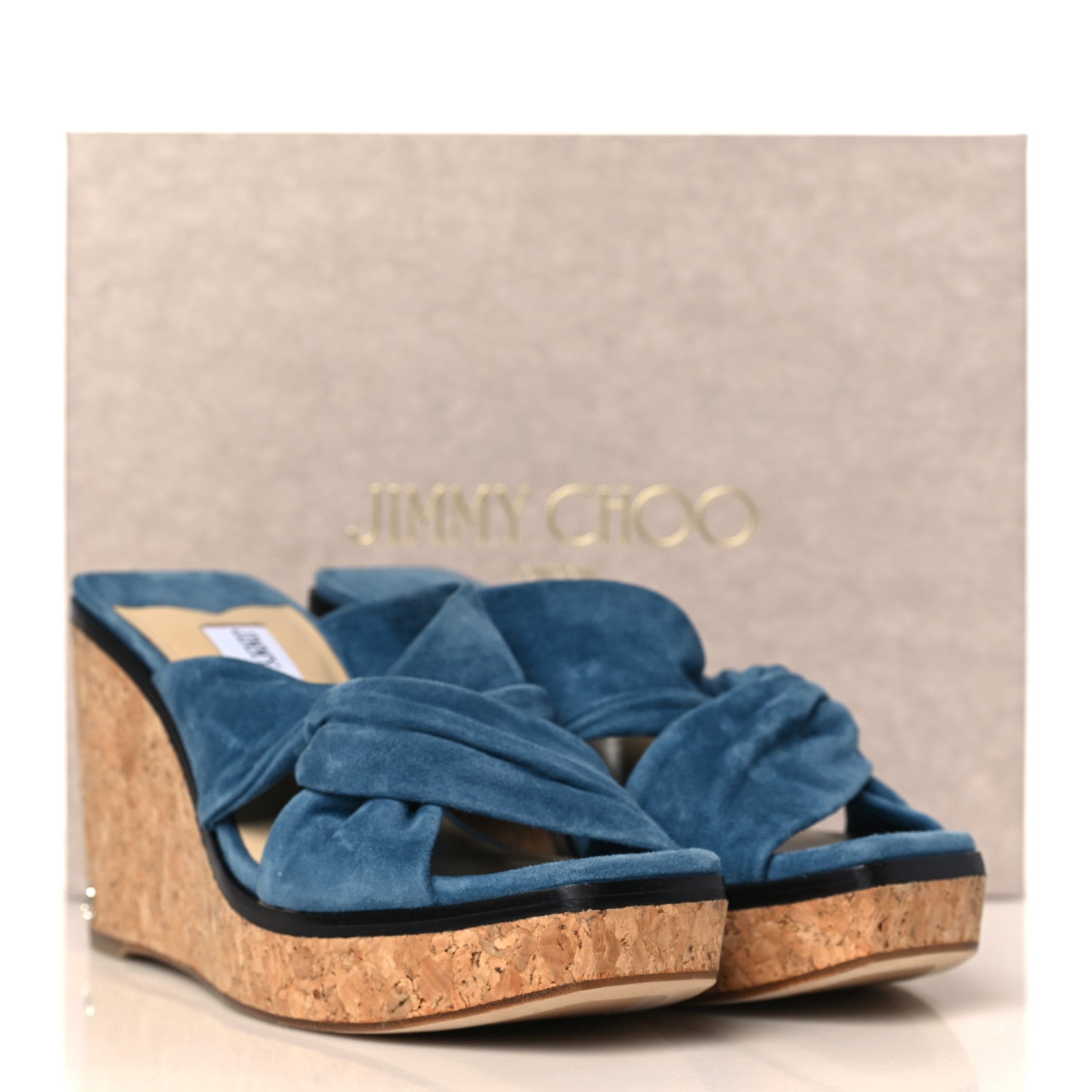 Jimmy Choo Suede Narisa 90 Wedge Mules 38.5 Blue 8 of 8