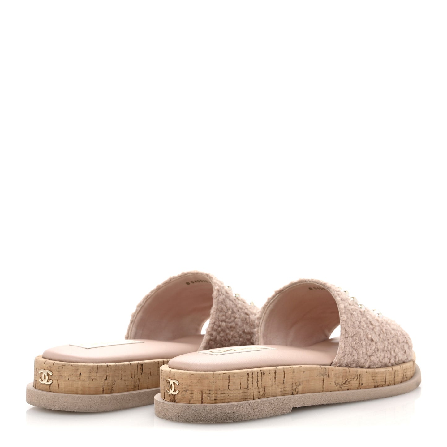 Fabric Pearl Cork CC Slip On Sandals 40 Pink