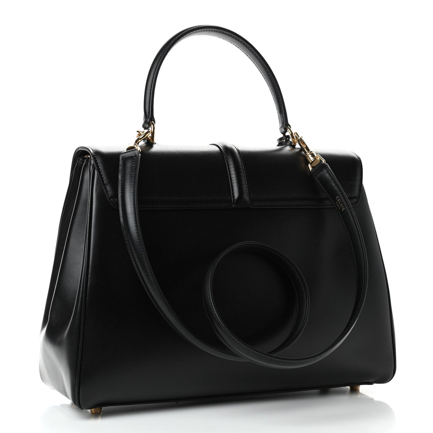 Satinated Calfskin Medium 16 Top Handle Bag Black