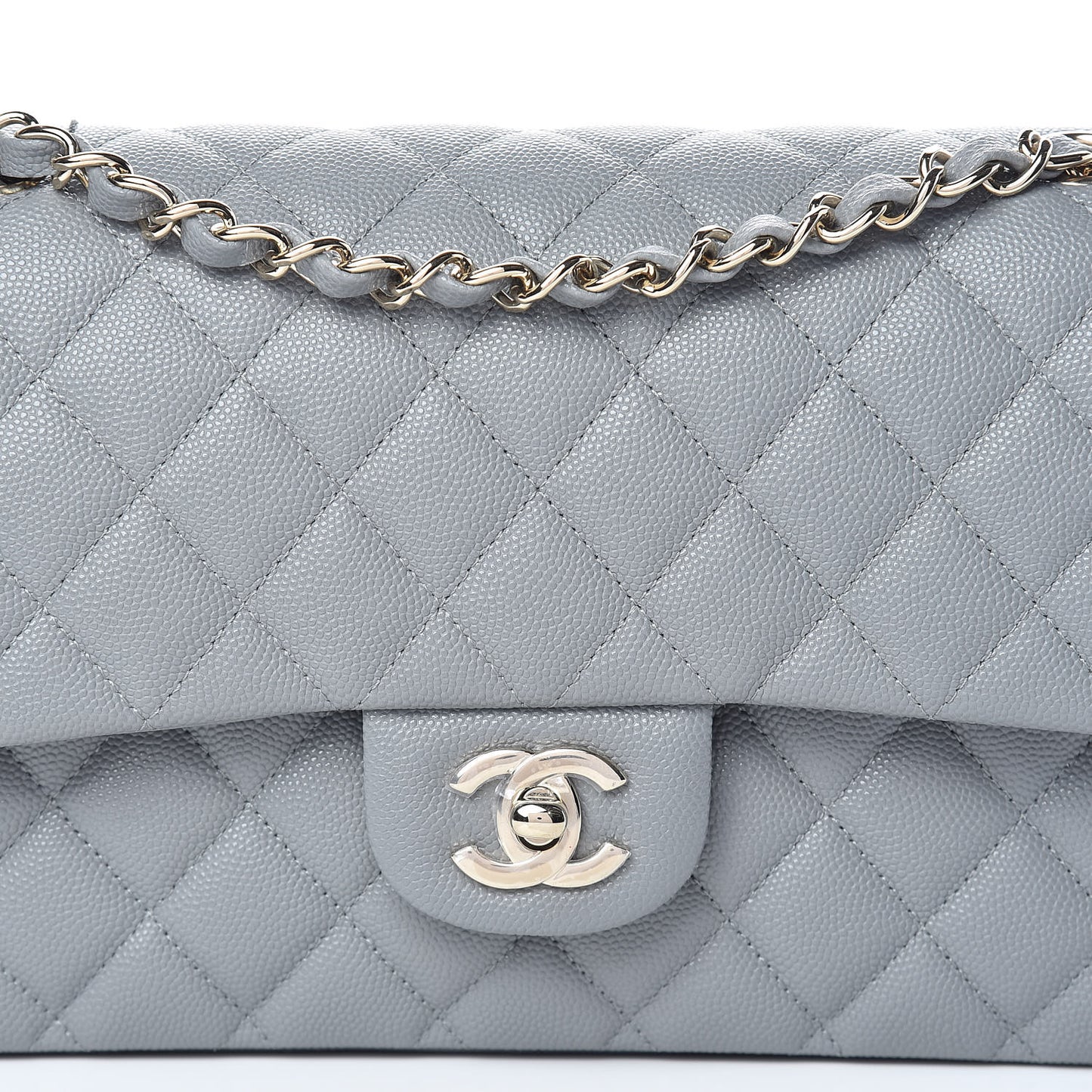 Caviar Quilted Medium Double Flap Grey