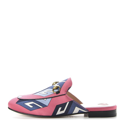 Gucci Satin GG Wallpaper Womens Princetown Slippers 36 Pink Flamboyant Blue Black 1 of 11