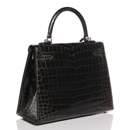 Hermes Shiny Niloticus Crocodile Kelly Sellier 25 Graphite 4 of 27