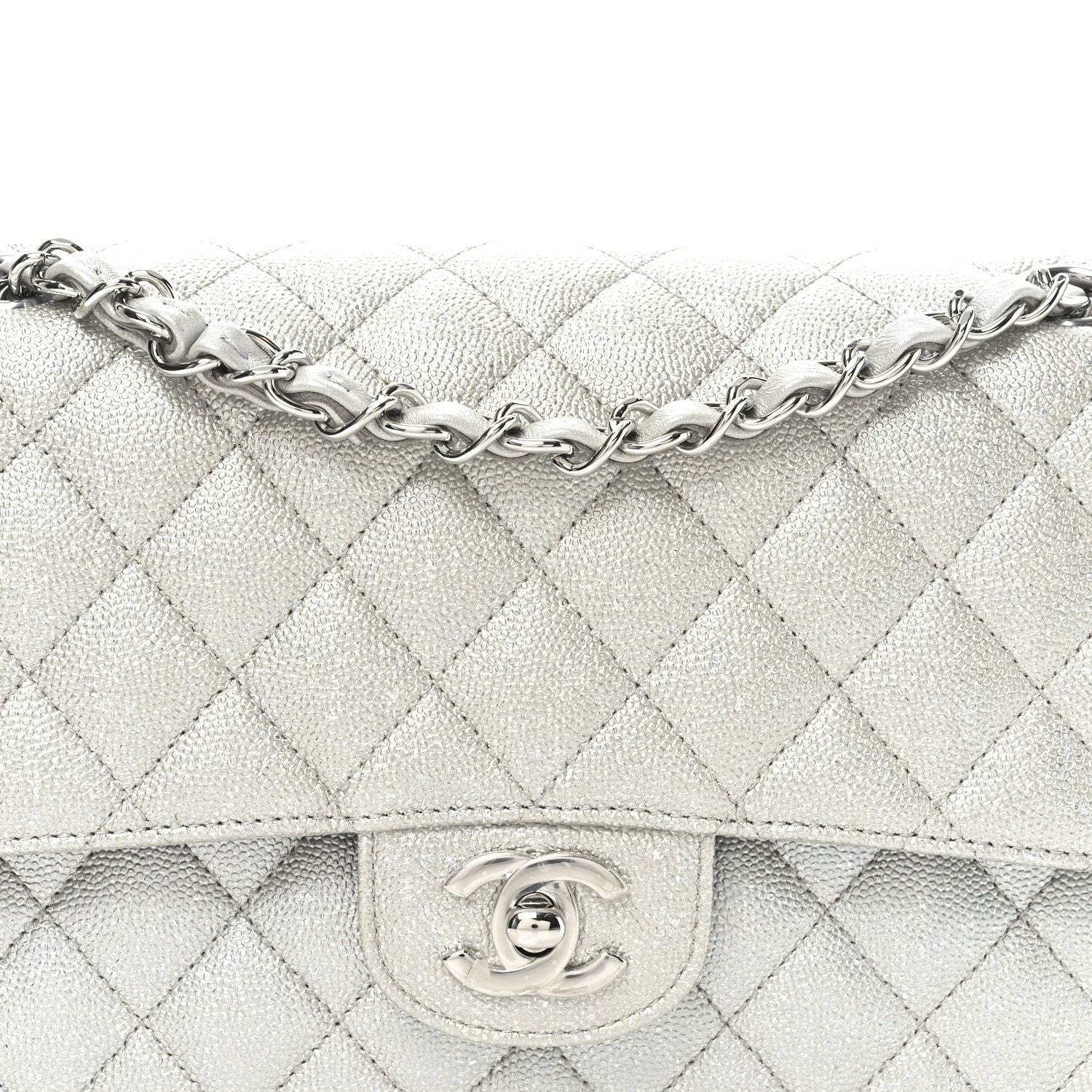 Chanel Glittered Metallic Caviar Quilted Medium Double Flap Silver 8 of 11