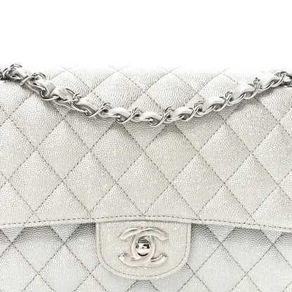 Chanel Glittered Metallic Caviar Quilted Medium Double Flap Silver 8 of 11